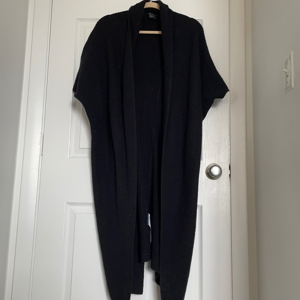 Belted sleeveless long sweater cardigan